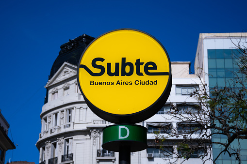 Buenos Aires, Argentina. August 19, 2019. Buenos Aires Underground sign. Line D