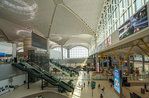 Istanbul, Turkey - May 29, 2019: New Istanbul International Airport. Turkey's highest capacity airport Istanbul Airport aims to serve approximately 200 million passengers annually. The new airport is located in the Arnavutkoy district on the European side of Istanbul