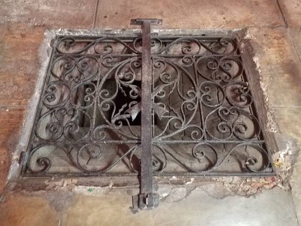 istock iron metal grate on opening in stone floor 1170550866