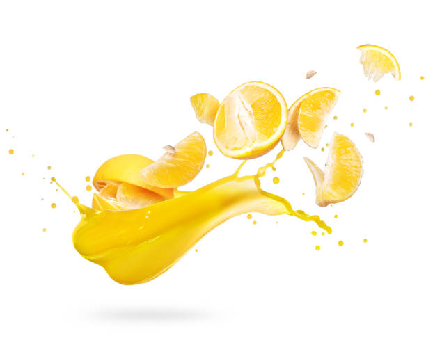 istock Sliced oranges with splash of fresh juice, isolated on white background 1170551099