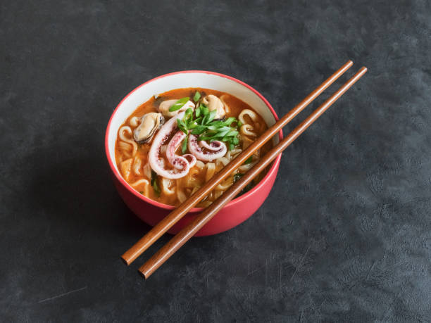 Delicious spicy seafood noodle soup.