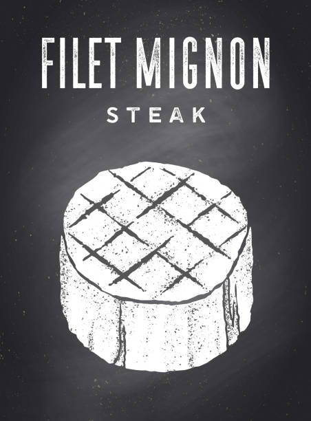 illustrations, cliparts, dessins animés et icônes de steak, chalkboard. affiche de cuisine avec la silhouette de bifteck - filet mignon illustrations