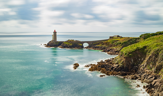 View of the lighthouse Phare du Petit Minou in Plouzane, Brittany France