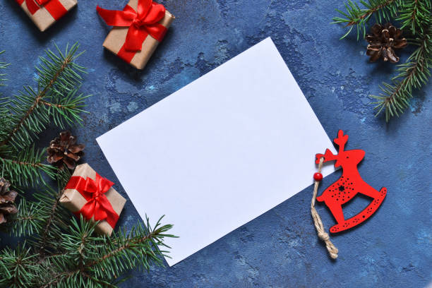 carta ao papai noel. cartão de natal com decorações com espaço para o texto. - christmas parchment holiday frost - fotografias e filmes do acervo