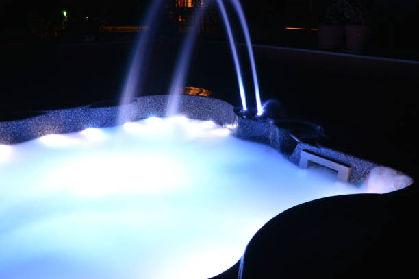 istock Closeup on a spa with interior lighting at night 1170563072