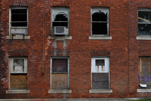 Broken windows of abandoned factory