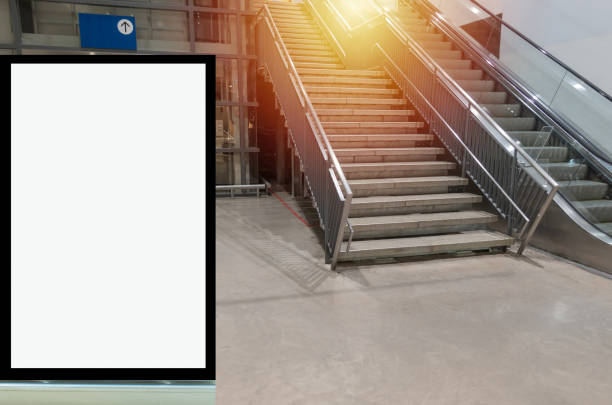 istock vertical blank showcase billboard or advertising light box for your text message or media content in front of stairs way in modern department store shopping mall, commercial and marketing concept 1170564716