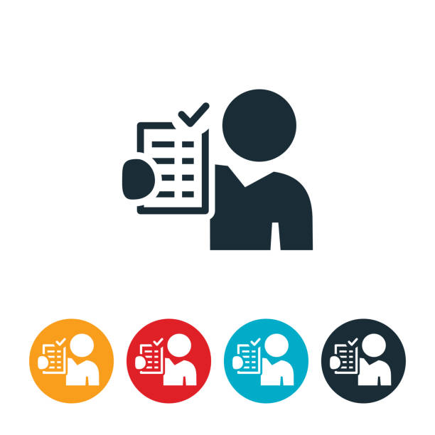 Audit Icon An icon of a person holding up a document with a checkmark to symbolize a successful completed audit. holding stock illustrations