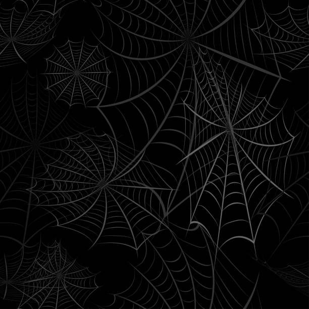 istock Seamless pattern with the image of the spider web on a black background. Happy Halloween 1170569706