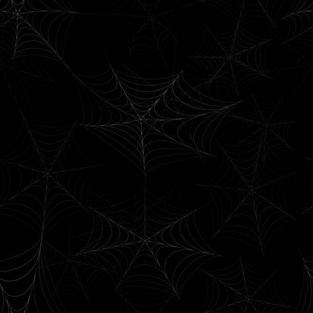 istock Seamless pattern with the image of the spider web on a black background. Happy Halloween 1170569726