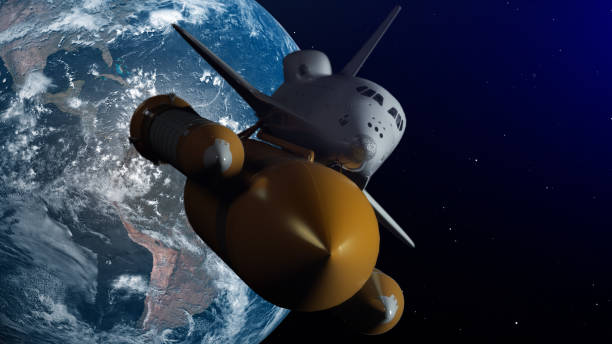 istock Space Shuttle In Space. Planet earth on background. 3D Illustration 1170569946