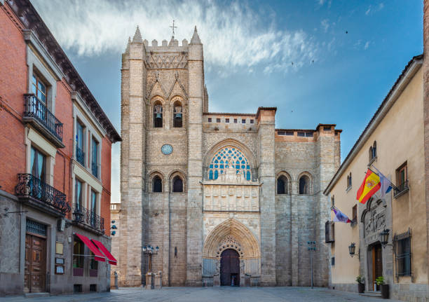 Cathedral and parts of the old city walls in the city of Avila, Spain