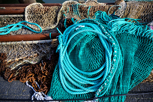 nets and ropes, equipment on a fishing boat
