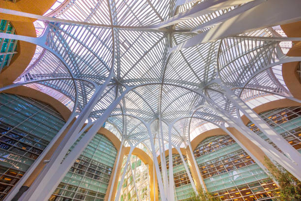 Toronto, Canada-26 July, 2019: Brookfield place, Allen Lambert Galleria passage, an atrium designed by Spanish architect Santiago Calatrava which connects Bay Street with Sam Pollock Square