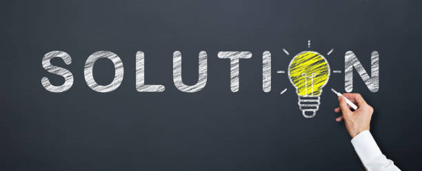istock businessman is drawing yellow lamp into solution word on chalkboard 1170582695