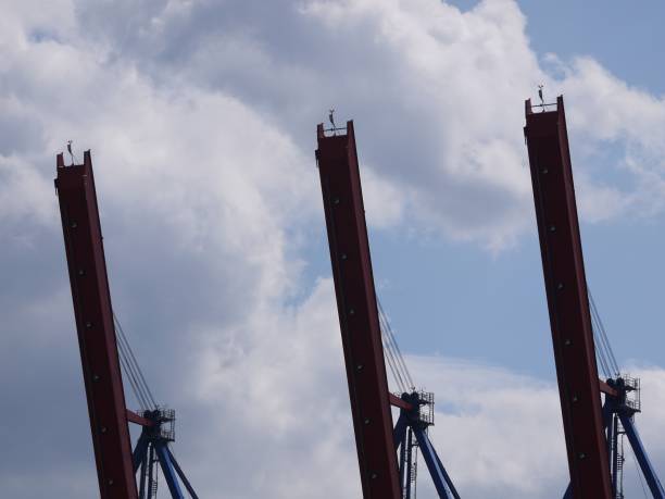 This is a crane in an industrial port on the Danube in Bavaria photographed in spring