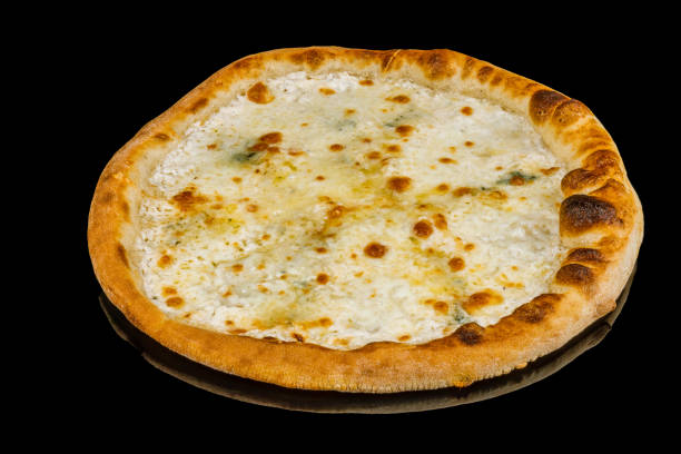 istock Pizza Quattro formaggi on black glass with reflection 1170596414