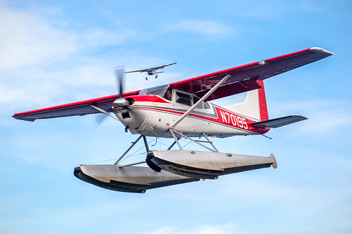 This image is of a Cessna 172 fitted with skies doing a high speed taxi in lake hood sea plane base. Lake Hood Seaplane Base (ICAO: PALH, FAA LID: LHD) is a state-owned seaplane base located three nautical miles (6 km) southwest of the central business district of Anchorage in the U.S. state of Alaska. The Lake Hood Strip (ICAO: PALH, FAA LID: LHD) is a gravel runway located adjacent to the seaplane base. The gravel strip airport's previous code of (FAA LID: Z41) has been decommissioned and combined with (ICAO: PALH, FAA LID: LHD) as another landing surface.