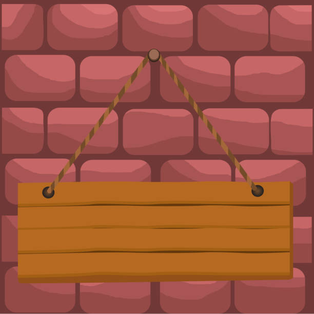istock Hanging empty wooden plank board pinned by a nail with string. Rectangle shaped wood sign attached at two ends on colorful background. Blank panel fixed on surface. 1170598769