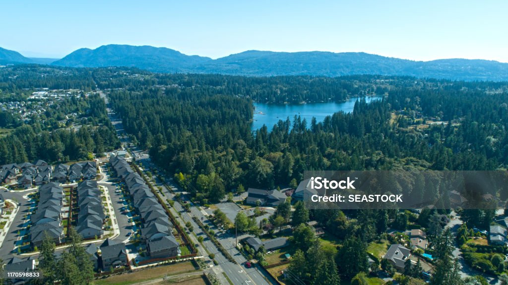 Pine Lake Neighborhood Sammamish Washington USA Aerial View Washington State Stock Photo