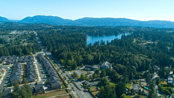 opinião aérea de sammamish washington eua da vizinhança de pine lake - pine - fotografias e filmes do acervo