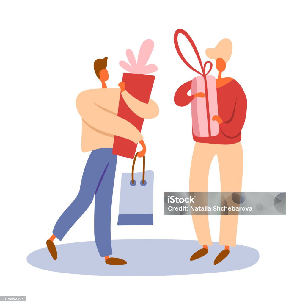 Ilustración de Hombres Planos De Dibujos Animados Como Una Pareja Gay Compartiendo Cajas De Regalo Y Haciendo Sorpresas Preparando Regalos Para Las Vacaciones De Navidad De Invierno Ilustración Vectorial Aislada Para Conceptos Ilustración de Hombres Planos De Dibujos Animados Como Una Pareja Gay Compartiendo Cajas De Regalo Y Haciendo Sorpresas Preparando Regalos Para Las Vacaciones De Navidad De Invierno Ilustración Vectorial Aislada Para Conceptos