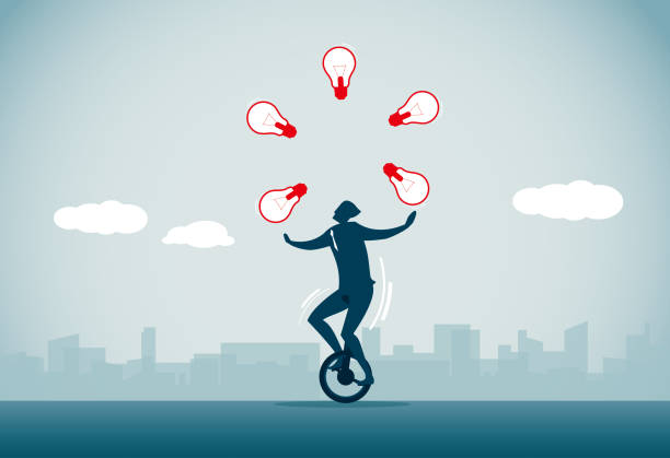 illustrazioni stock, clip art, cartoni animati e icone di tendenza di acrobata - juggling efficiency skill businessman