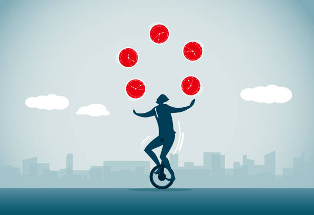 ilustrações de stock, clip art, desenhos animados e ícones de busy - unicycling unicycle cartoon balance