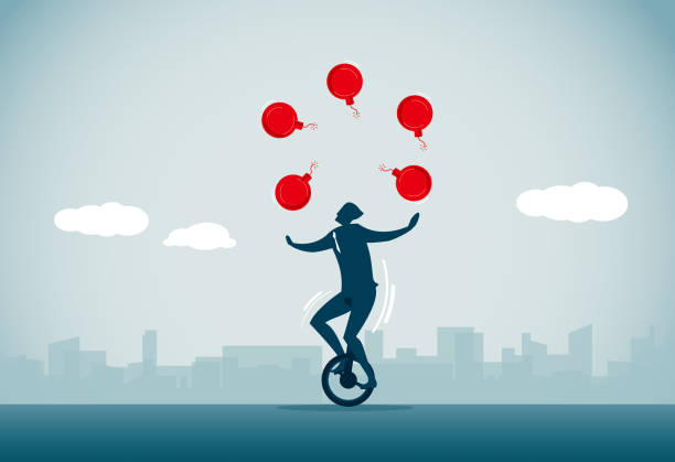 ilustrações de stock, clip art, desenhos animados e ícones de juggling - unicycling unicycle cartoon balance