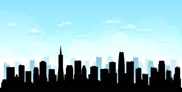 illustrazioni stock, clip art, cartoni animati e icone di tendenza di san fransisco (tutti gli edifici sono completi e spostabili) - san francisco county skyline silhouette sky