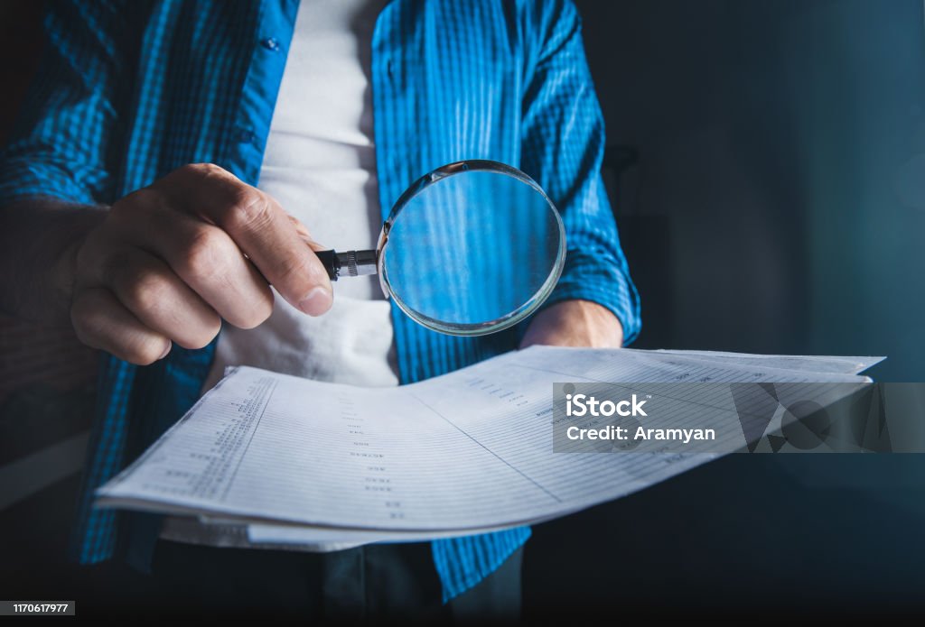 Man Collecting Doocument Image Man Hand Document With Magnifier On Dark Background Stock Photo ...