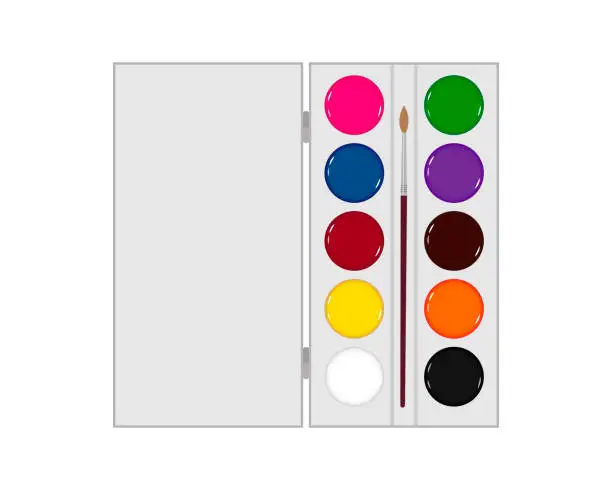 Vector illustration of Set of watercolor paints in the package. Vector illustration.