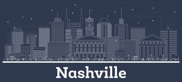 ilustraciones, imágenes clip art, dibujos animados e iconos de stock de delinea nashville tennessee usa city skyline con edificios blancos. - tennessee house nashville residential structure