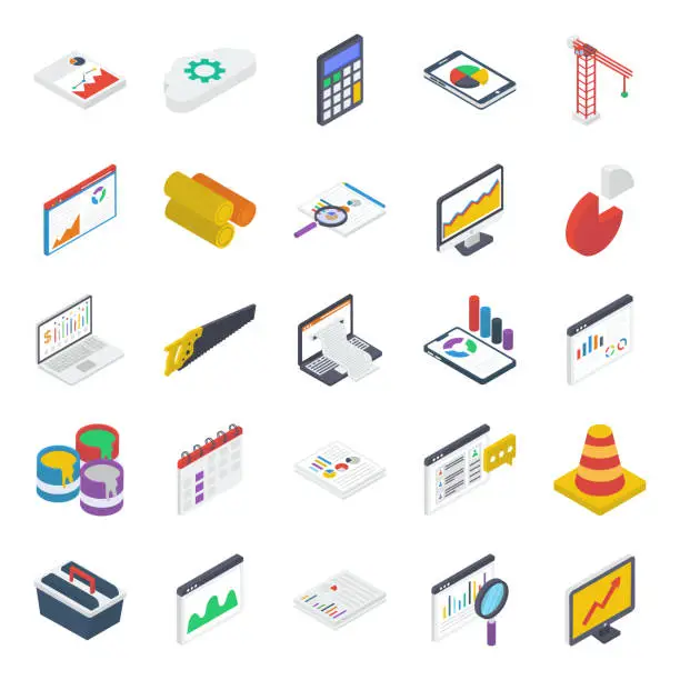 Vector illustration of Report Analysis Isometric Icons Pack