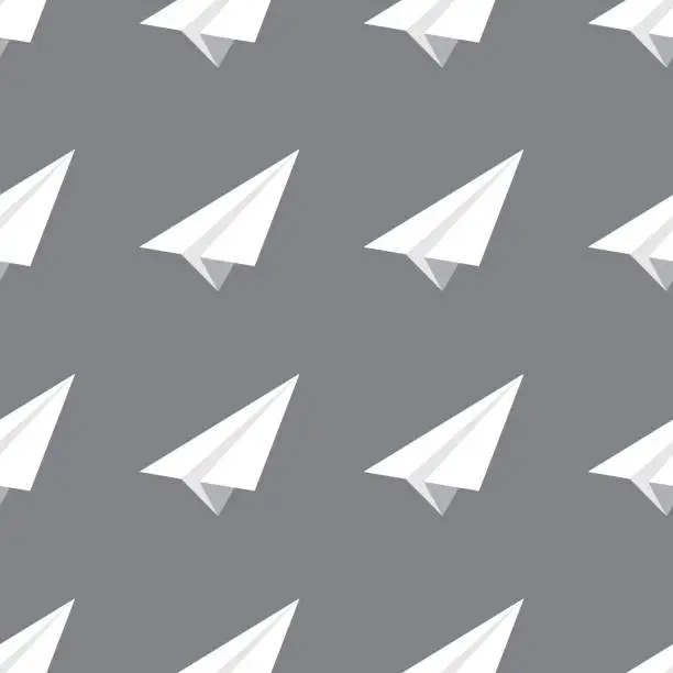 Vector illustration of Gray Paper Airplane Seamless Pattern
