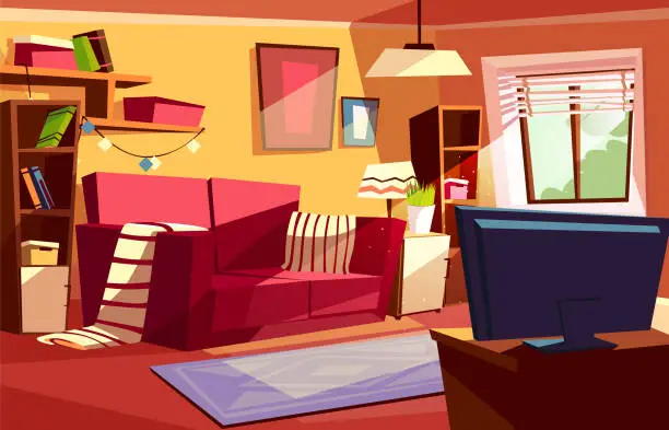 Vector illustration of Living room interior vector cartoon illustration