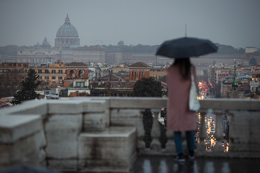 Melancholic Rome at sunset: rain in off peak season