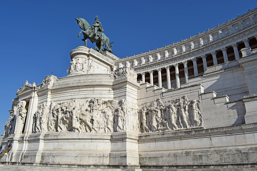 Rome, Italy - April, 2018: Replica of the equestrian statue of Marcus Aurelius located at the Capitoline Hill in Rome