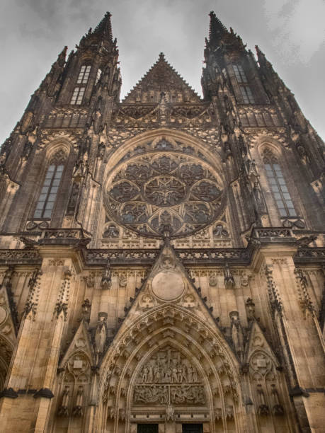 istock Facade of old medieval european gothic cathedral 1170634630