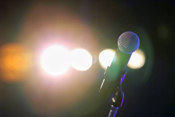 Microphone  on stage Microphone  on stage for talking meeting sing comment national anthem stock pictures, royalty-free photos & images