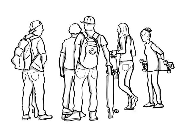Vector illustration of Teenagers And Longboard