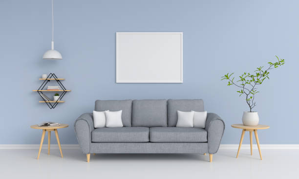 istock Blank photo frame for mockup in living room, 3D rendering 1170642791