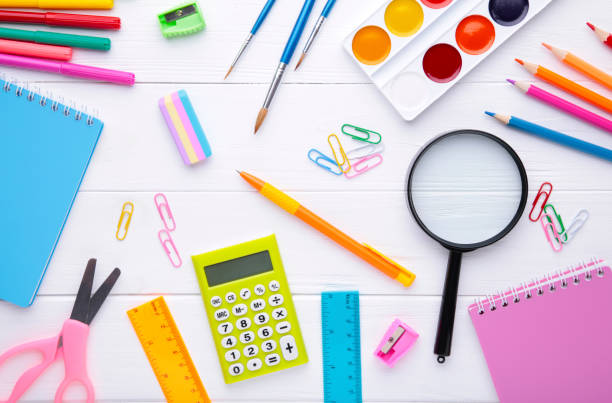 istock Back to school concept on white wooden background, top view 1170643231