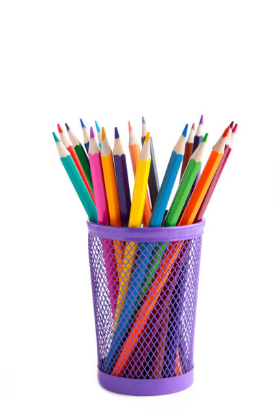 istock Color pencils in glass isolated on white background, top view 1170643297