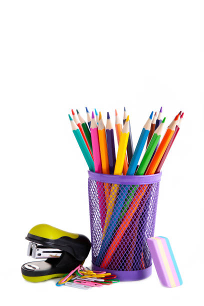 istock Color pencils in glass isolated on white background, top view 1170643304