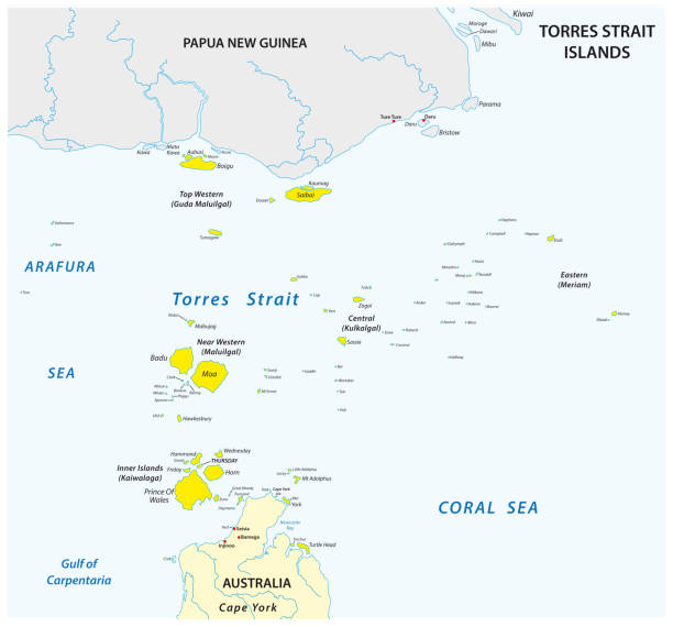 карта австралийских островов торресова пролива - arafura sea stock illustrations