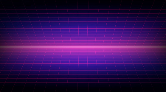 Future retro line background of the 80s. Vector futuristic synth retro wave illustration in 1980s posters style.