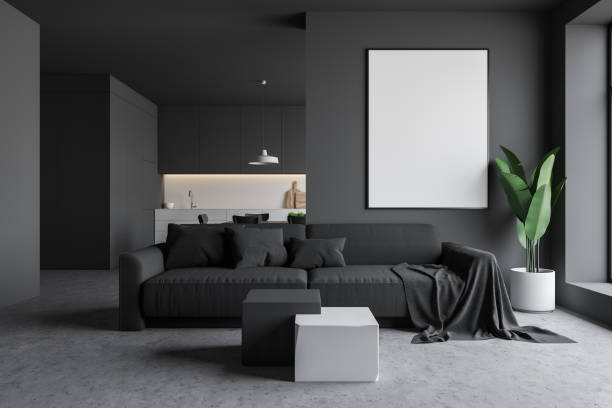 istock Gray living room and kitchen interior 1170651611