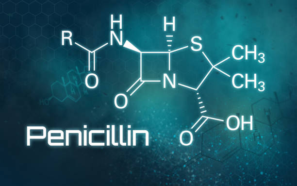 chemical formula of penicillin on a futuristic background - penicillin imagens e fotografias de stock