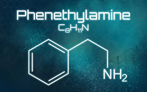 formula chimica della fenetilammina su uno sfondo futuristico - phenethylamine foto e immagini stock